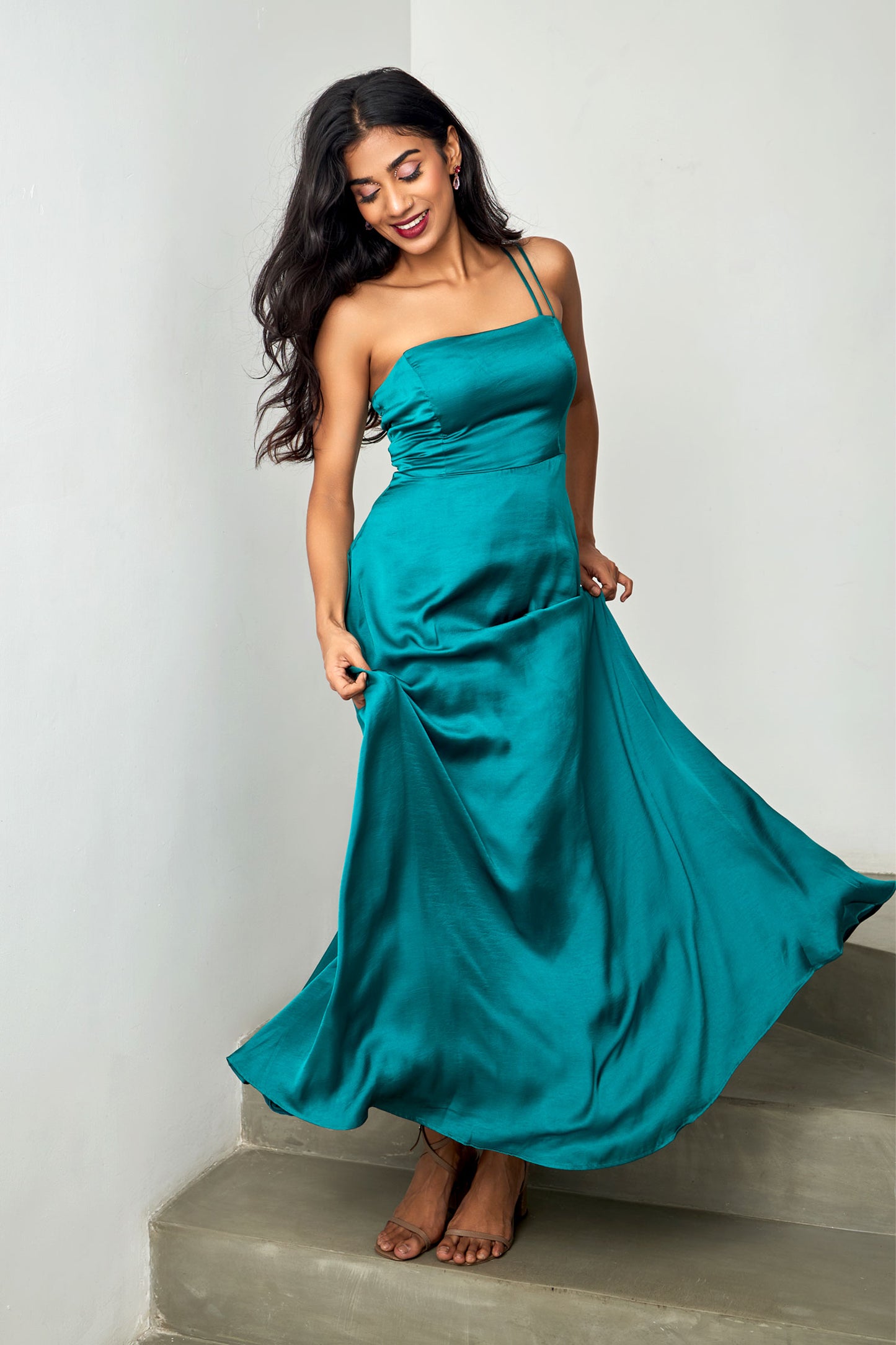 Arella Green Double Strap Maxi Dress