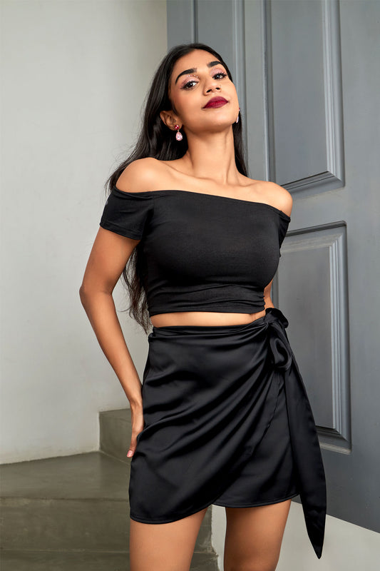 Eliora Black Wrap Mini Skirt